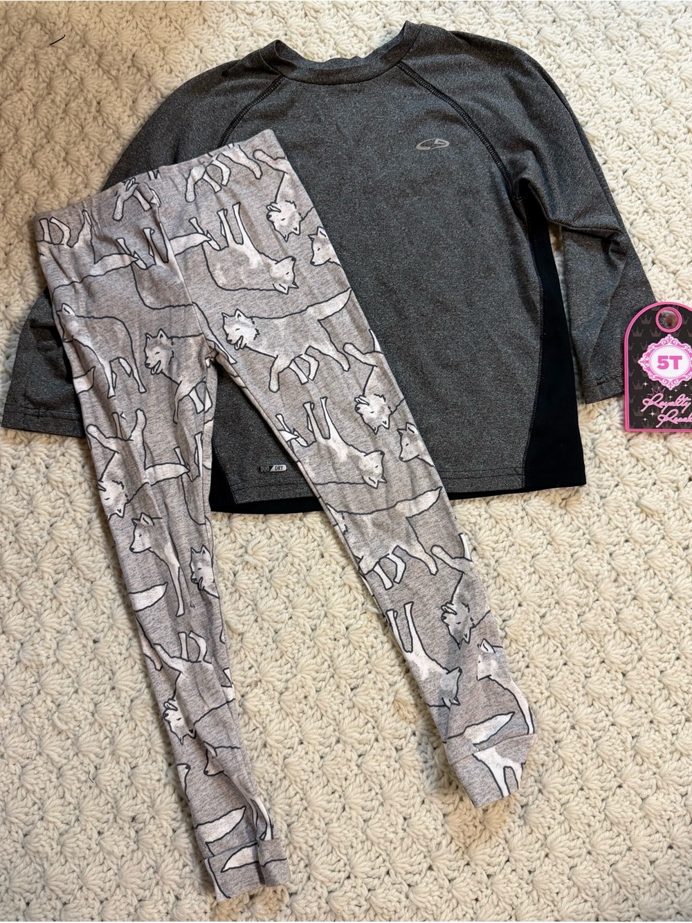 Champion Gray Long-Sleeve Top and Gray Fox Print Leggings Set